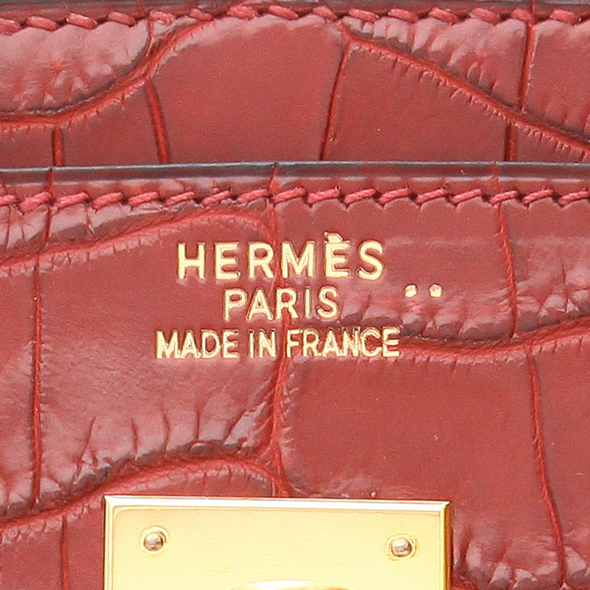 Sac à main Hermès  Birkin 30 cm en crocodile niloticus rouge - Detail D2