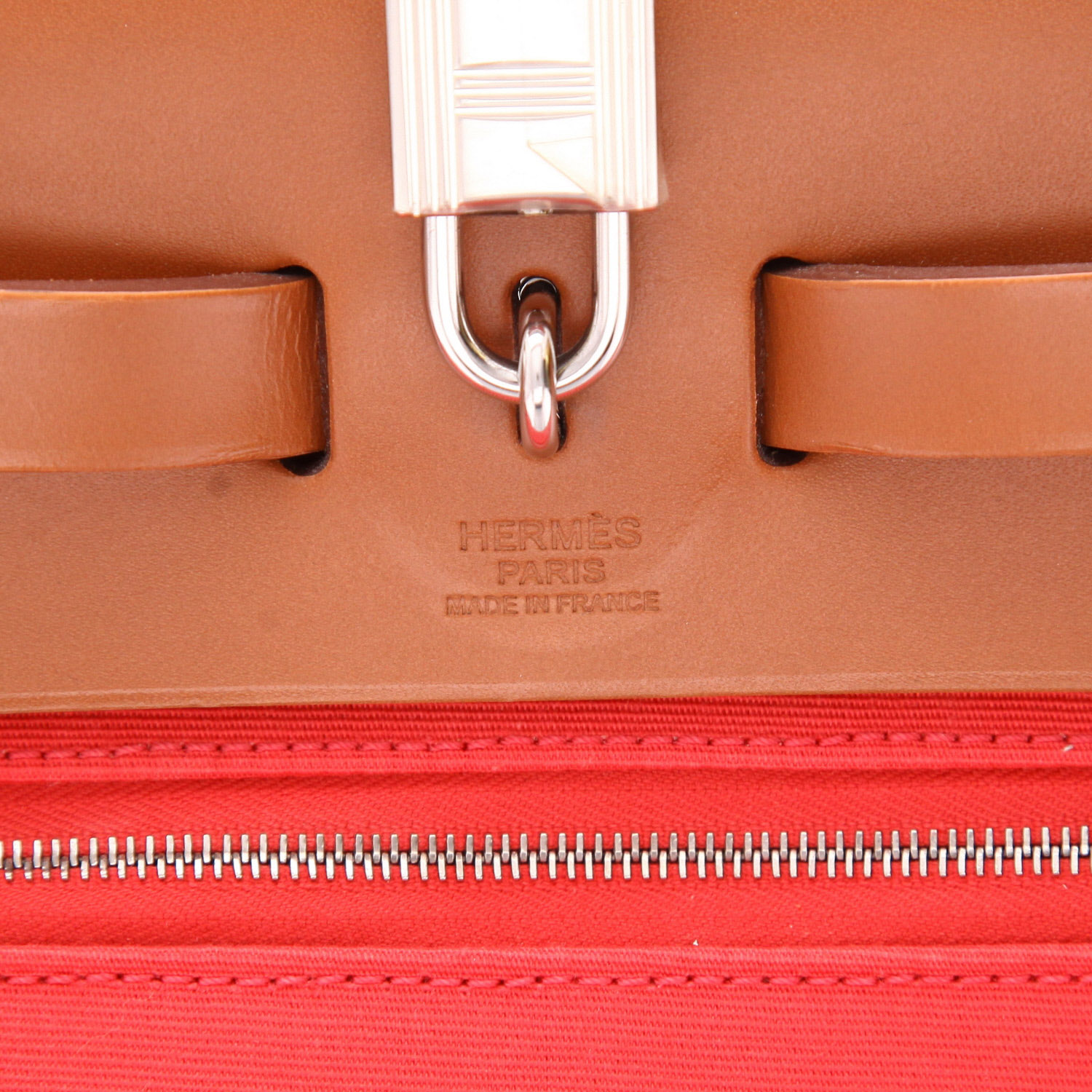 Borsa Hermès  Herbag in tela rossa e mucca Hunter - Detail D2