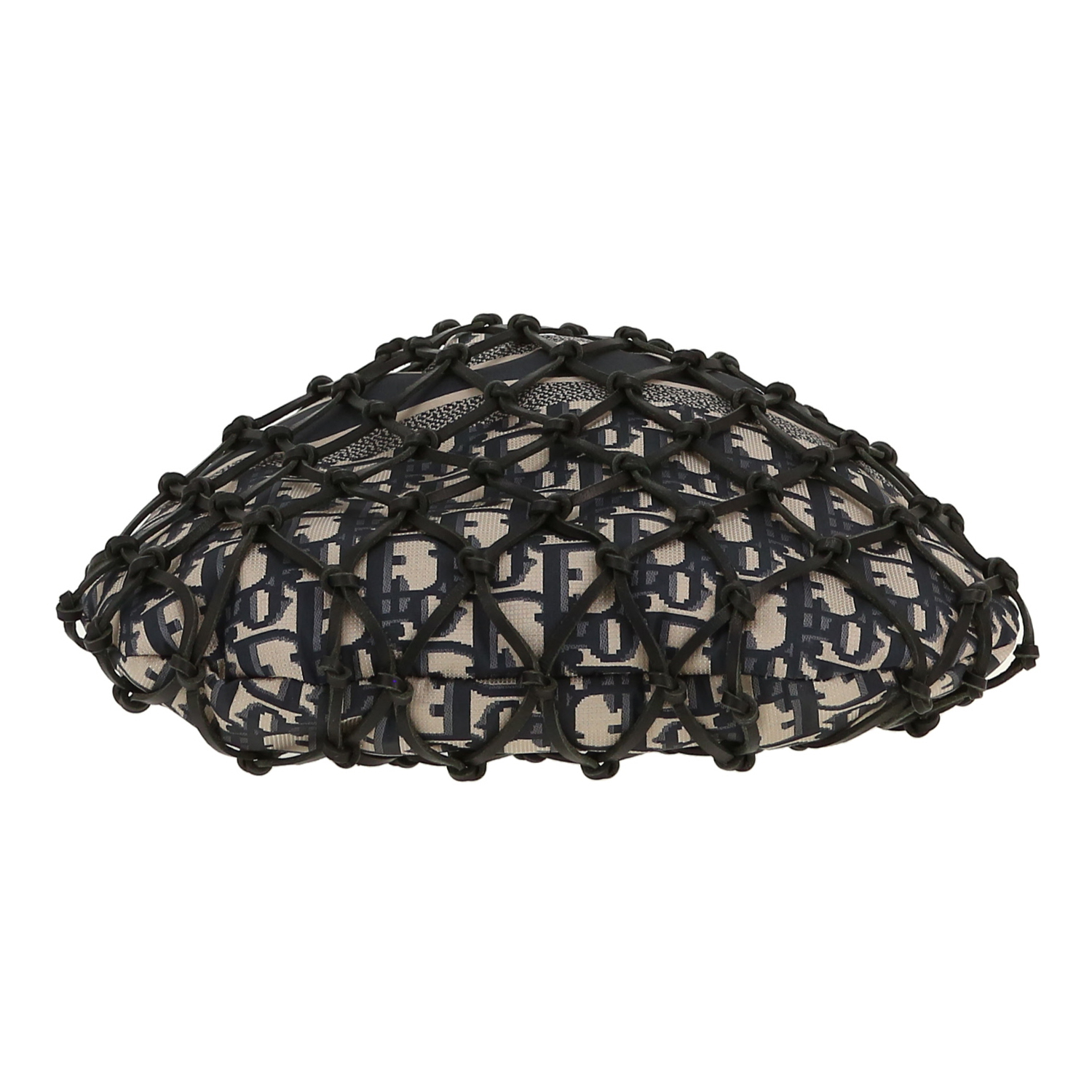 Dior   handbag  in navy blue and beige monogram canvas Oblique  and black leather - Detail D1