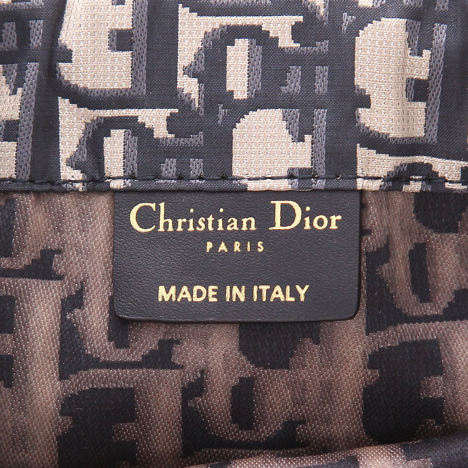 Sac à main Dior   en toile monogram Oblique bleu-marine et beige et cuir noir - Detail D2