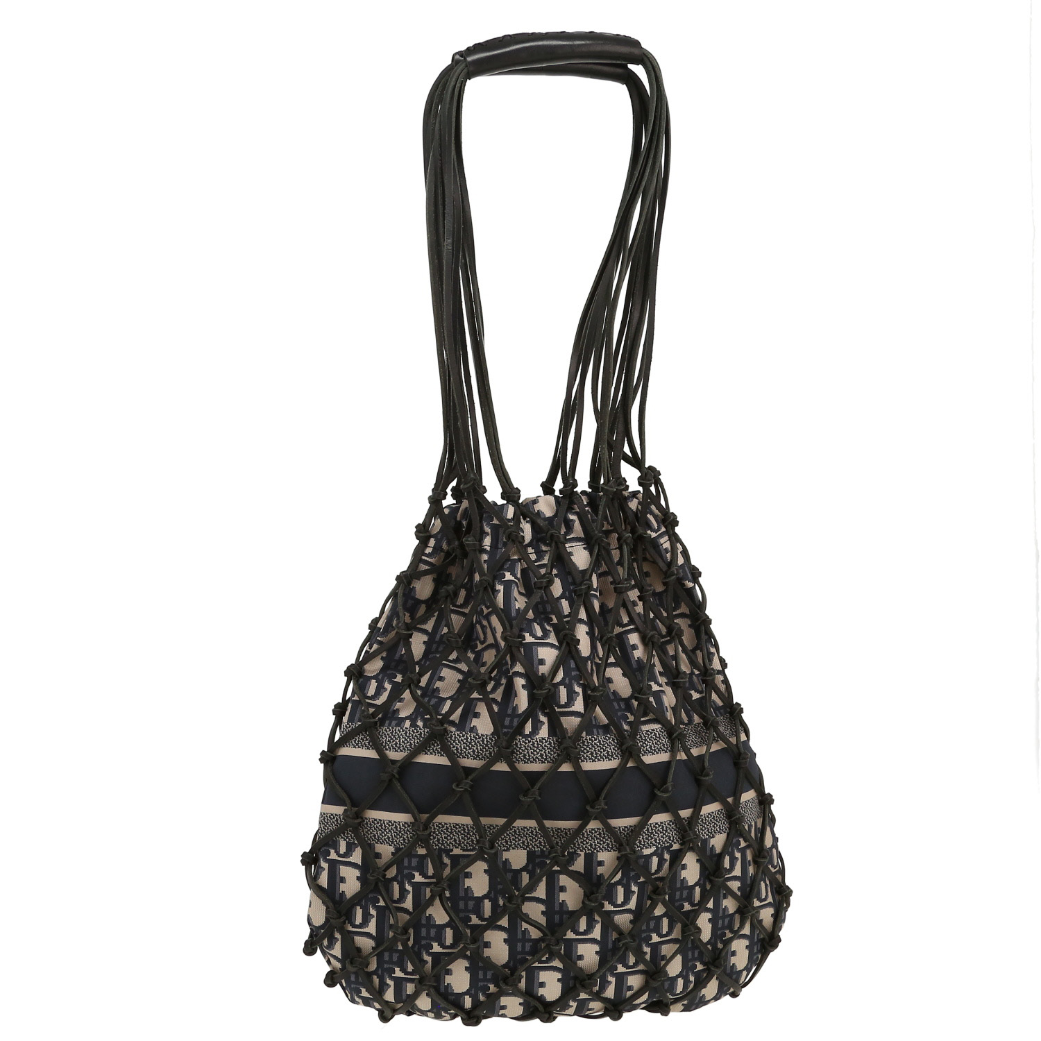 Borsa Dior   in tessuto a monogramma Oblique blu marino e beige e pelle nera - Detail D4