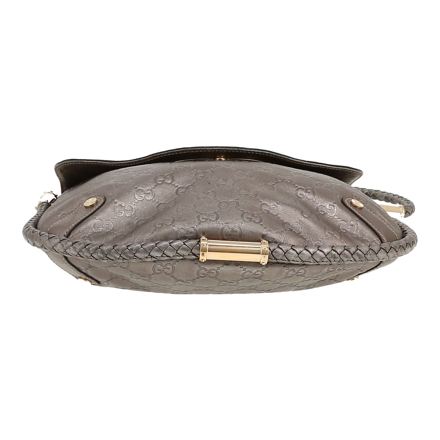 Bolso para llevar al hombro o en la mano Gucci  Britt en cuero Monogram plateado - Detail D1