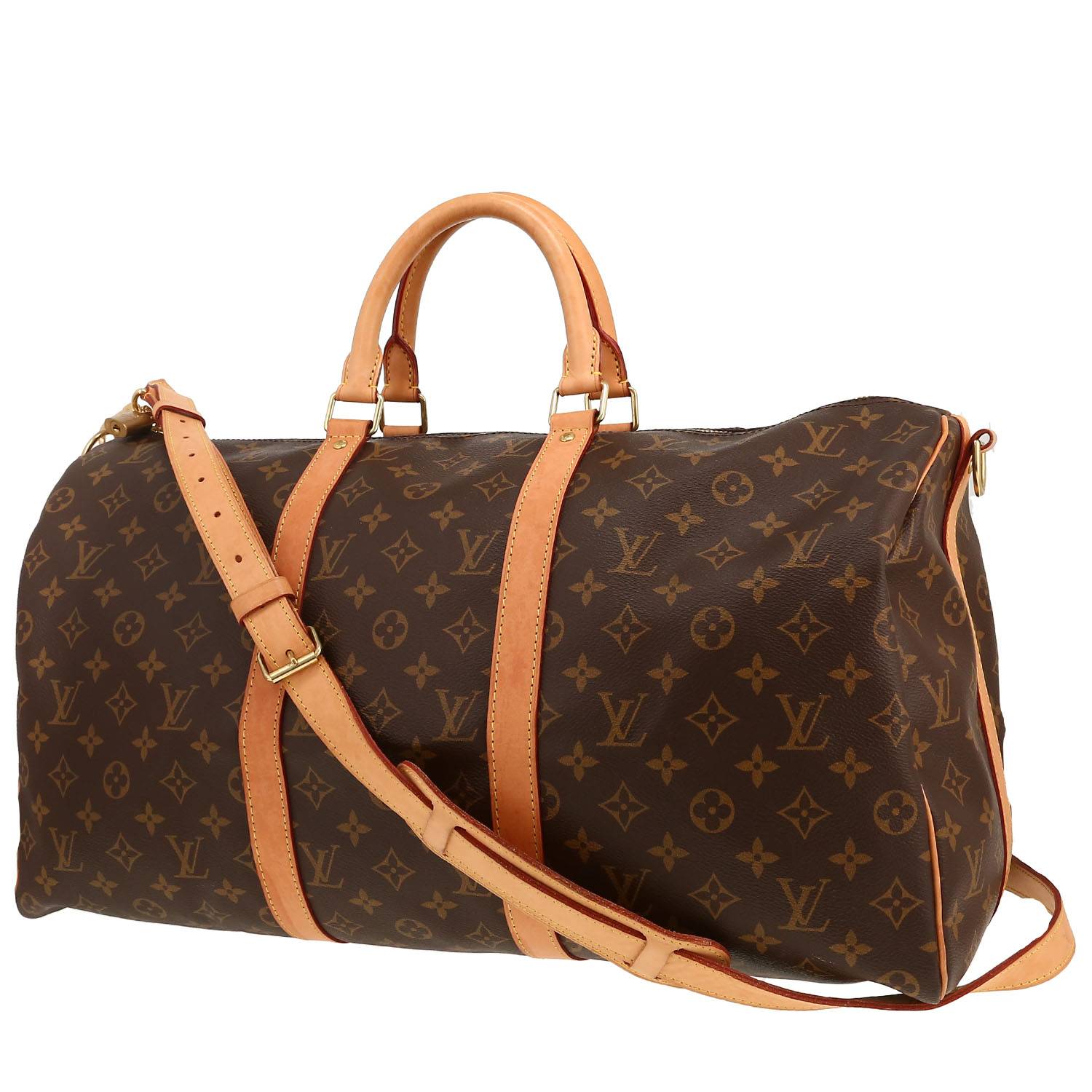 Borsa da viaggio Louis Vuitton  Keepall 50 in tela monogram marrone e pelle naturale