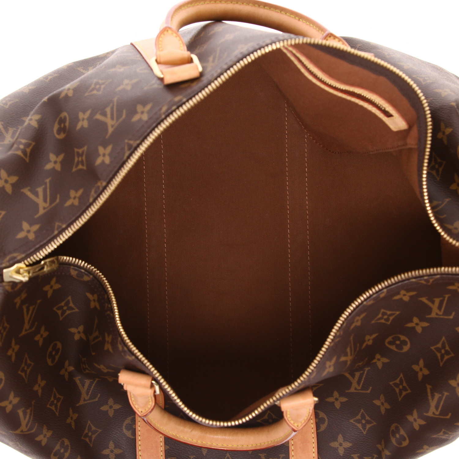 Sac de voyage Louis Vuitton  Keepall 50 en toile monogram marron et cuir naturel - Detail D3