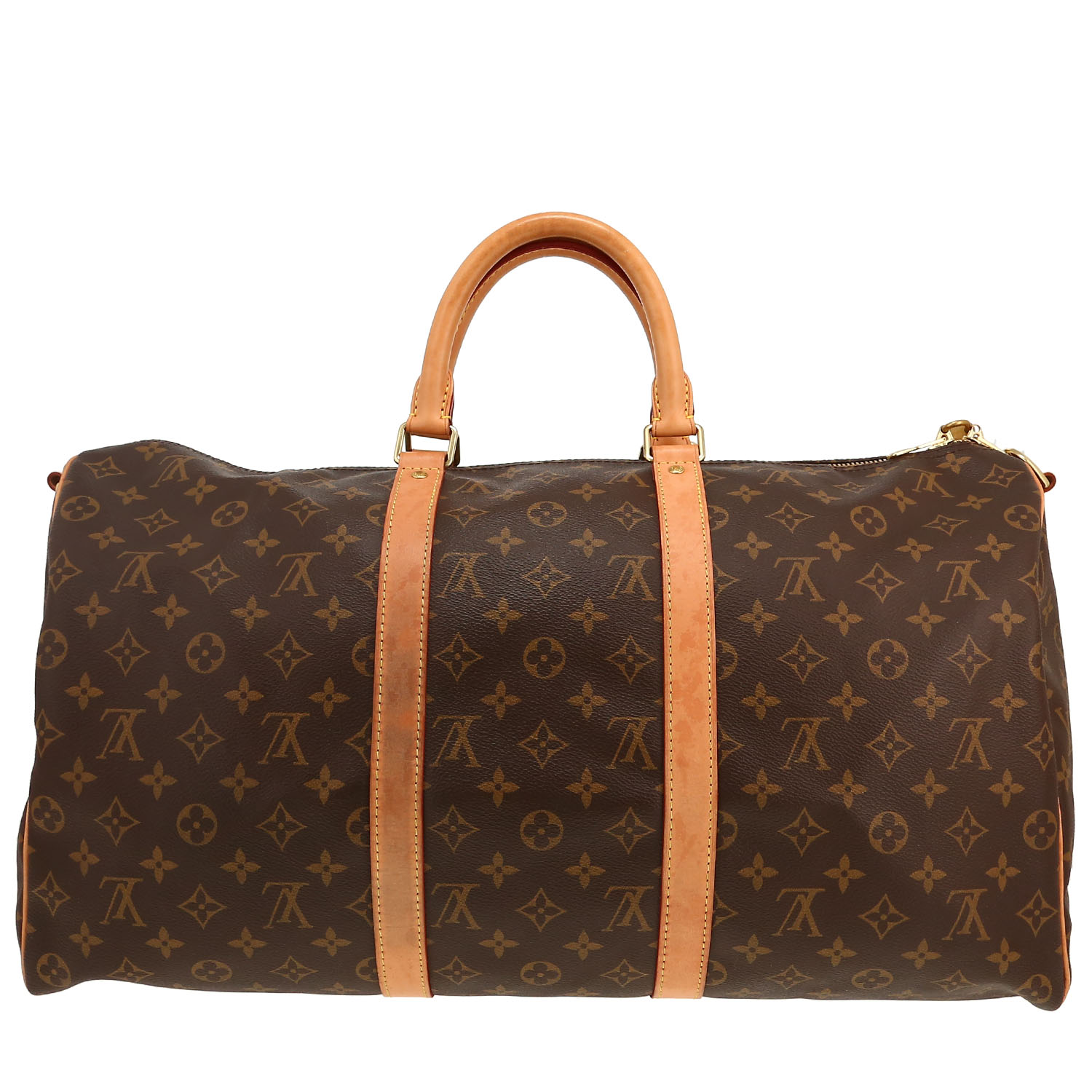 Sac de voyage Louis Vuitton  Keepall 50 en toile monogram marron et cuir naturel - Detail D4