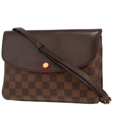 Borsa a tracolla Louis Vuitton  Aurore in tela a scacchi ebana e pelle marrone