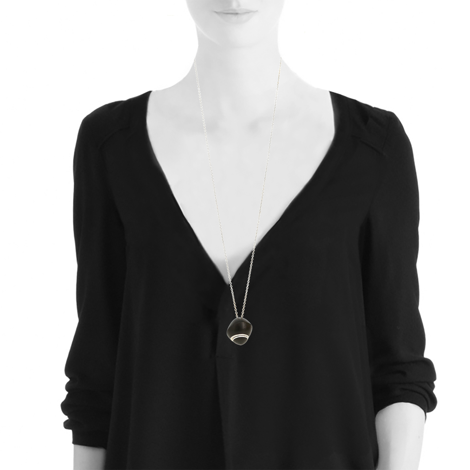 Vhernier Pirouette long necklace in white gold, diamonds and ebony - Detail D1