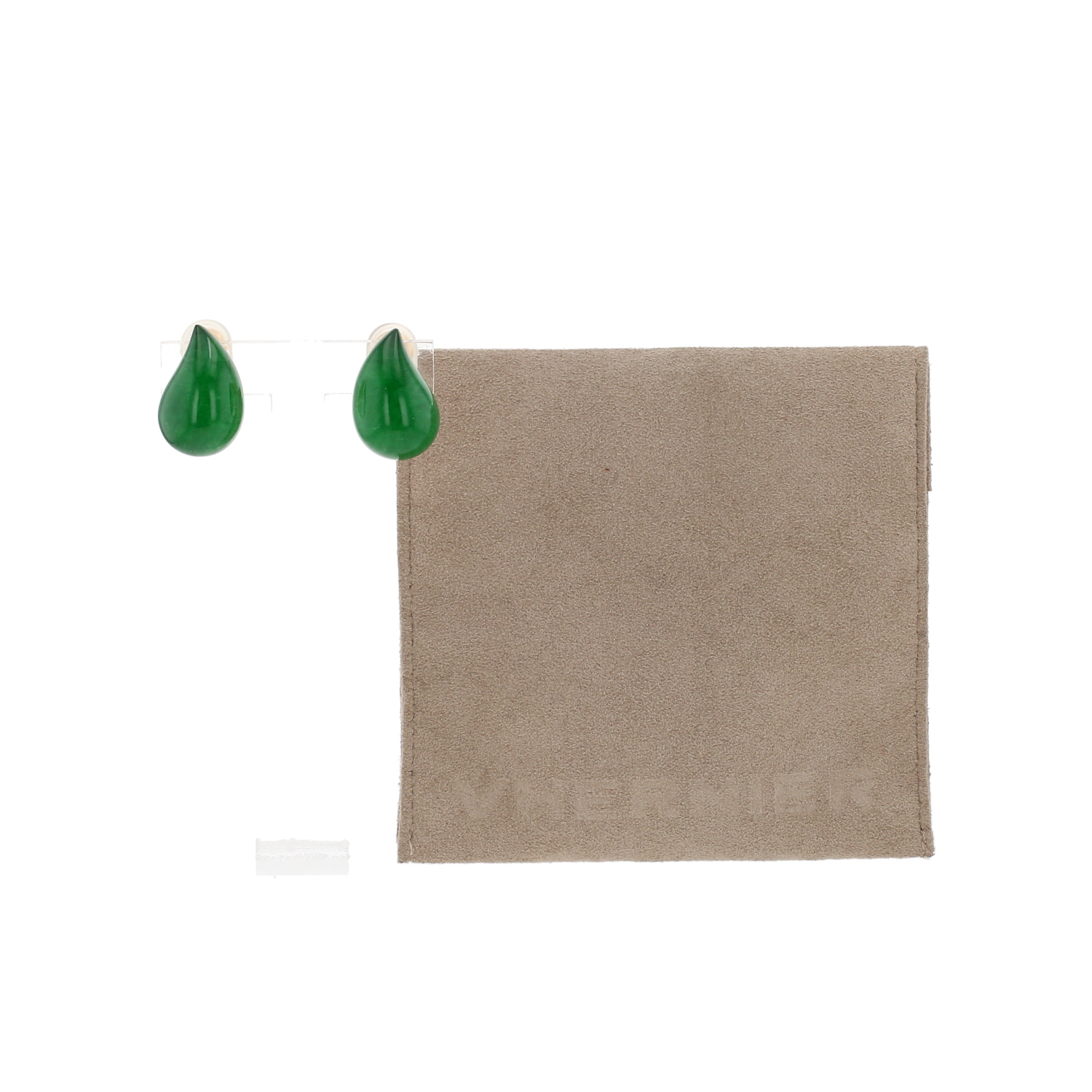 Paire de clips d'oreilles Vhernier Gocce en or rose, jade et cristal de roche - Detail D2