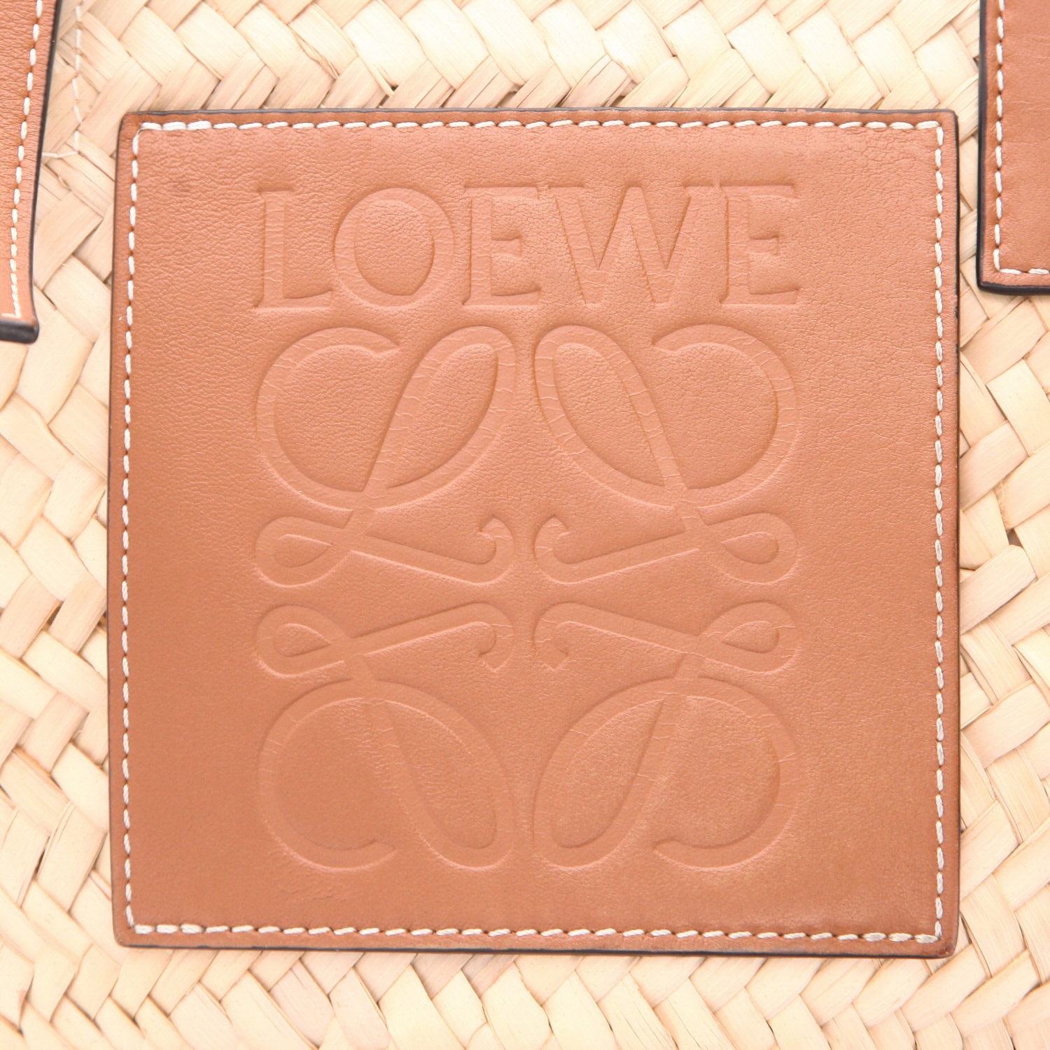 Bolso Cabás Loewe   en raffia y cuero marrón - Detail D2