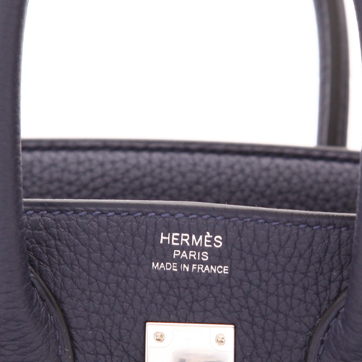 Sac à main Hermès  Birkin 25 cm en cuir togo bleu-nuit - Detail D2