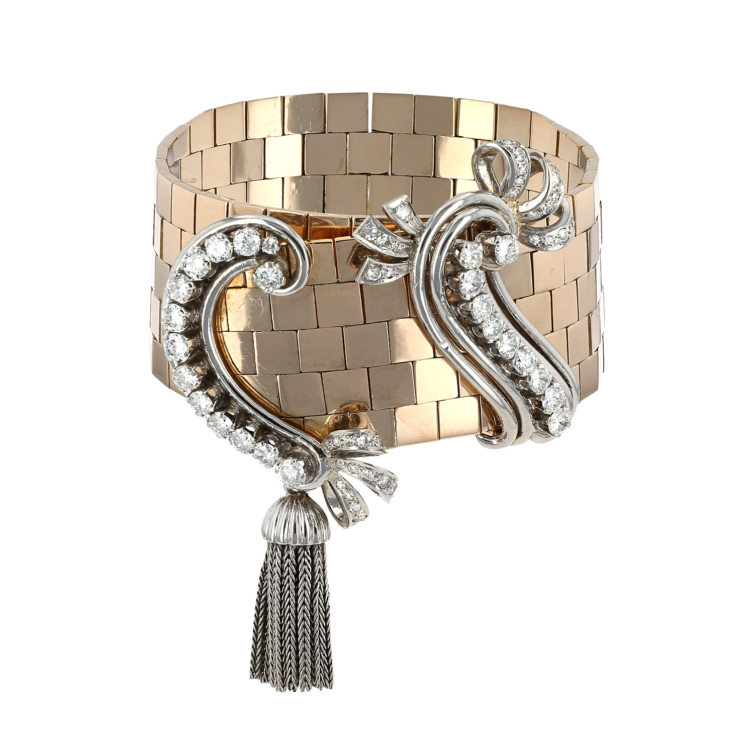 Bracelet années 1950 Vintage  en or jaune, platine et diamants - 00pp