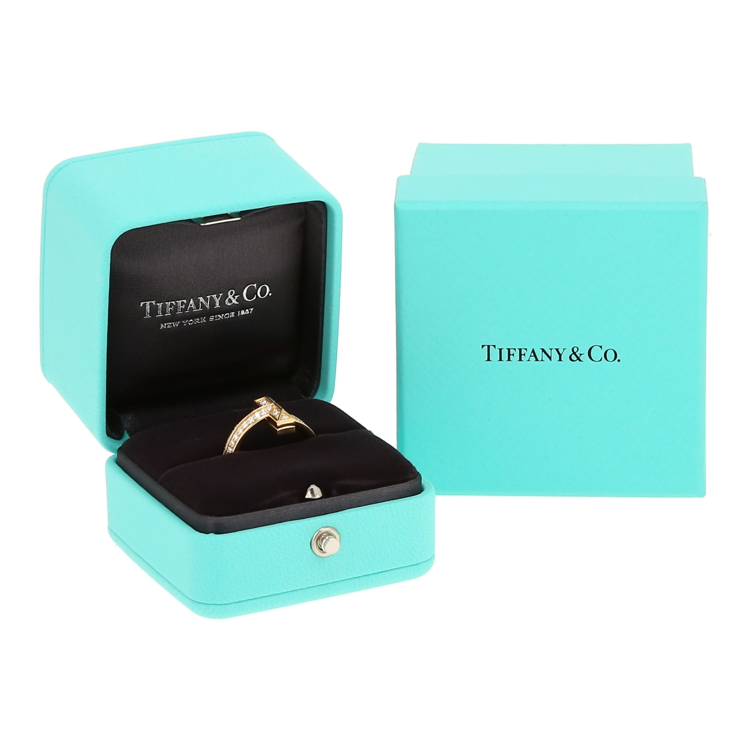 Anello Tiffany 
Co T1 modello grande in oro giallo e diamanti - Detail D2