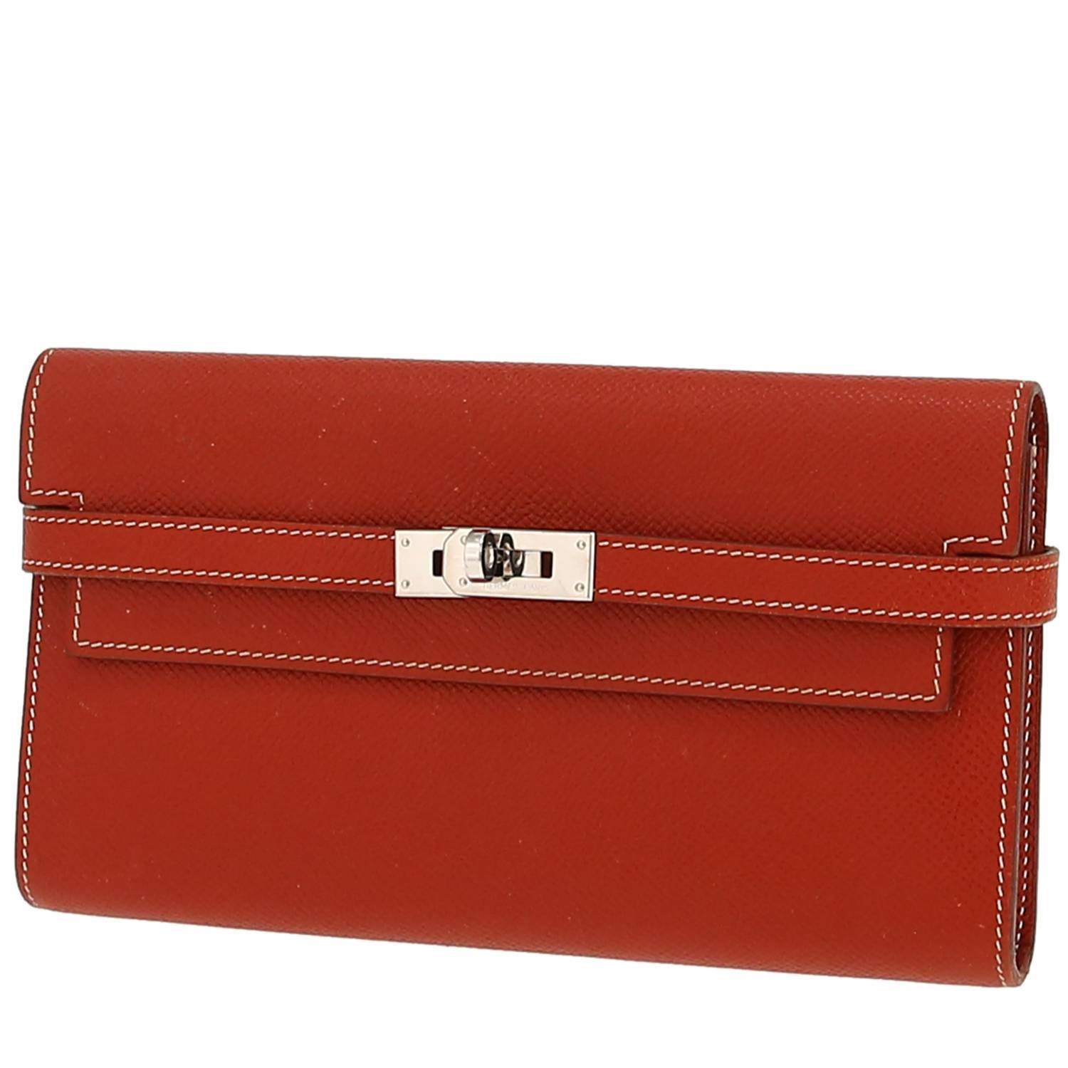 Billetera Hermès  Kelly wallet en cuero epsom rojo ladrillo