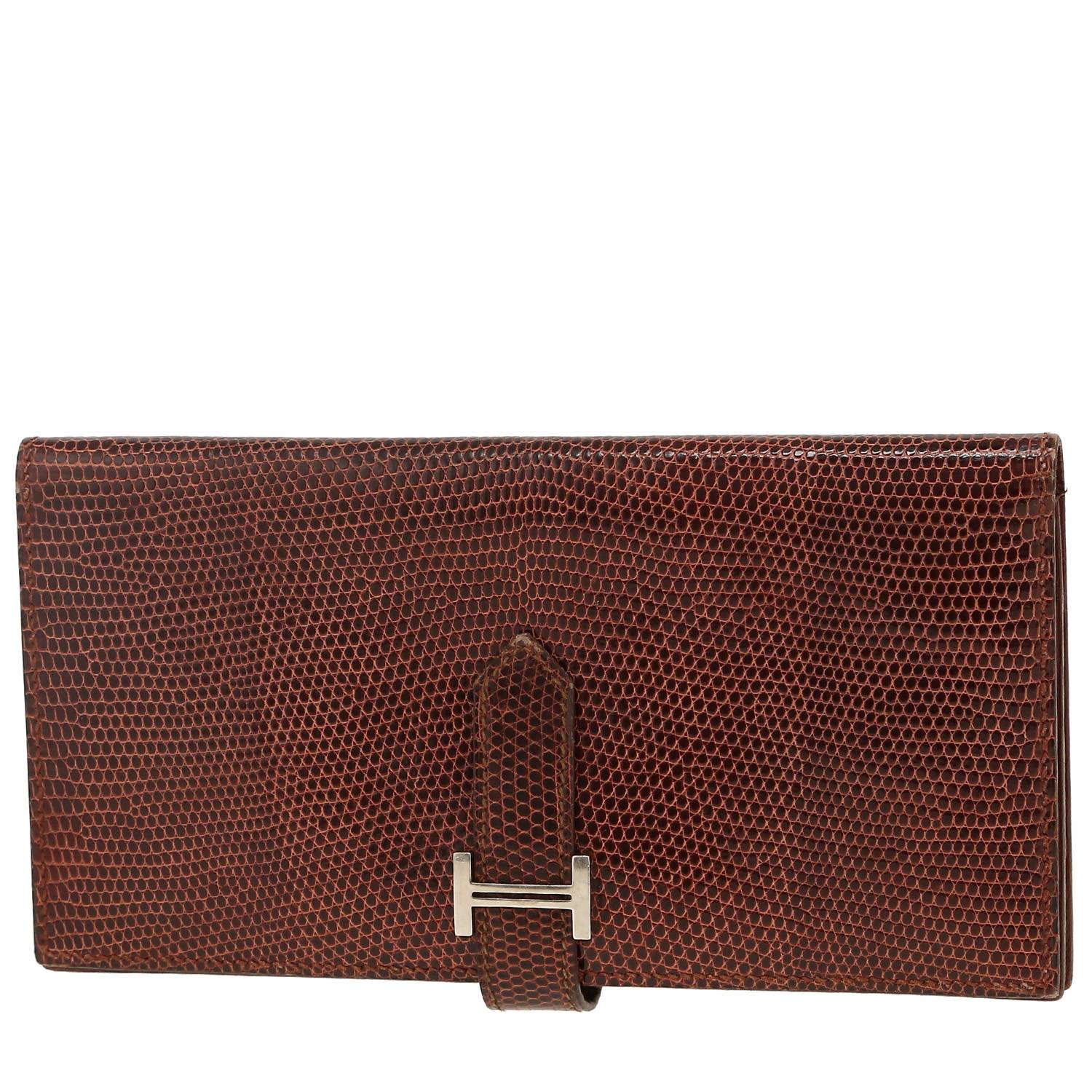 Hermès Bearn wallet in brown lizzard