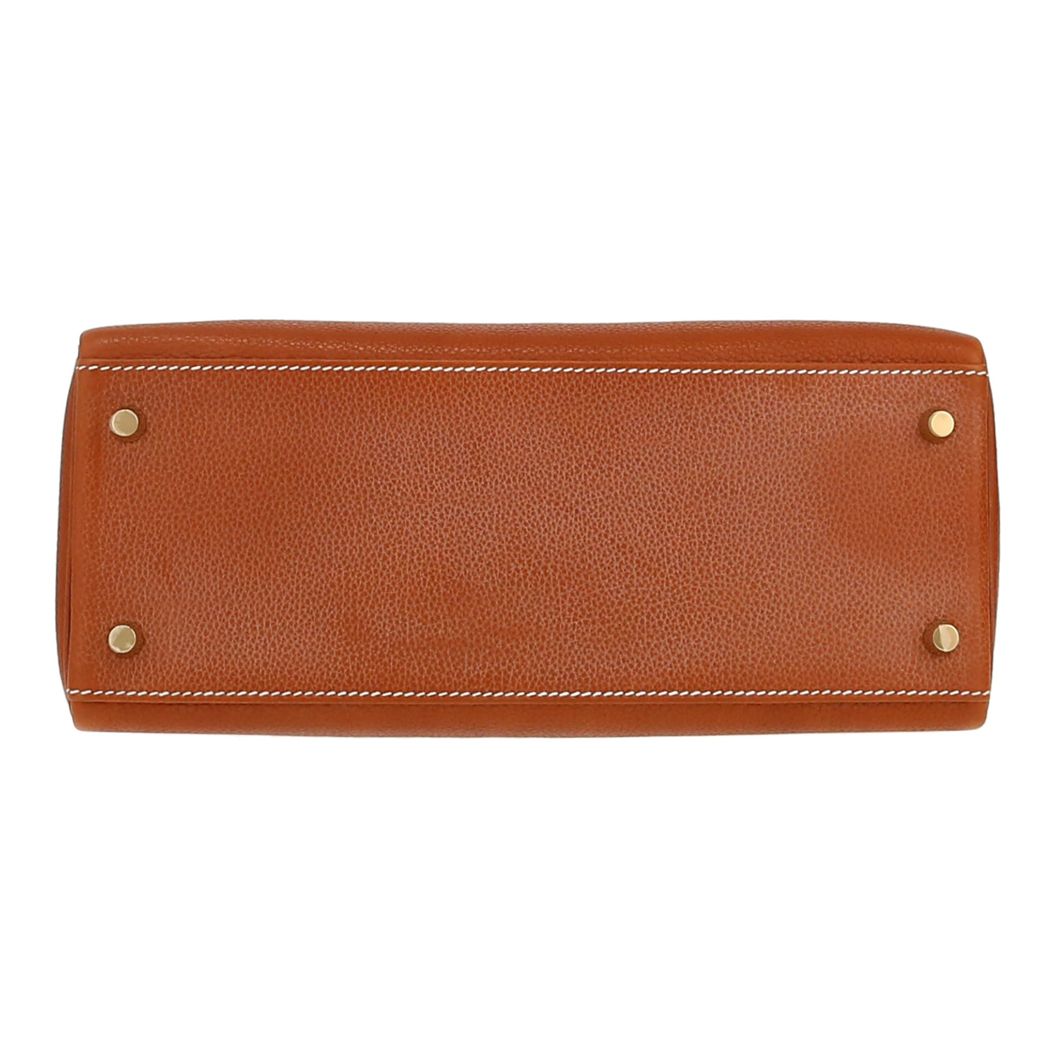 Bolso de mano Hermès  Kelly 28 cm en Barenia Faubourg color oro - Detail D1