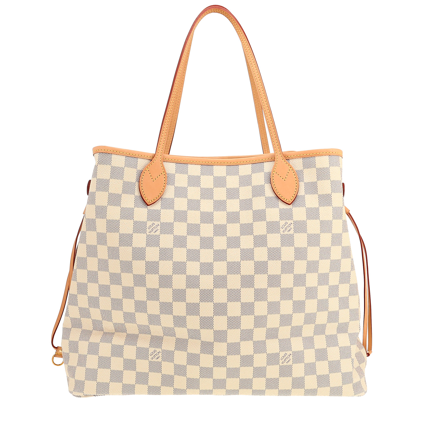 Shopping bag Louis Vuitton  Neverfull in tela a scacchi azzurro e pelle naturale - Detail D4