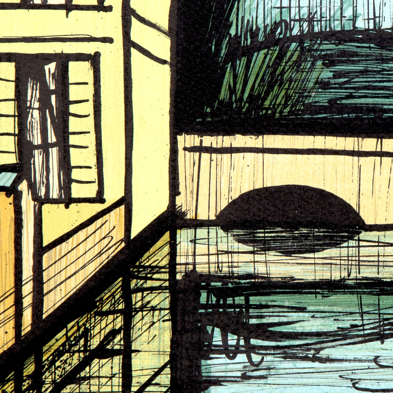 Bernard Buffet (1928-1999), Pont sur la rivière - 1984 - Detail D1
