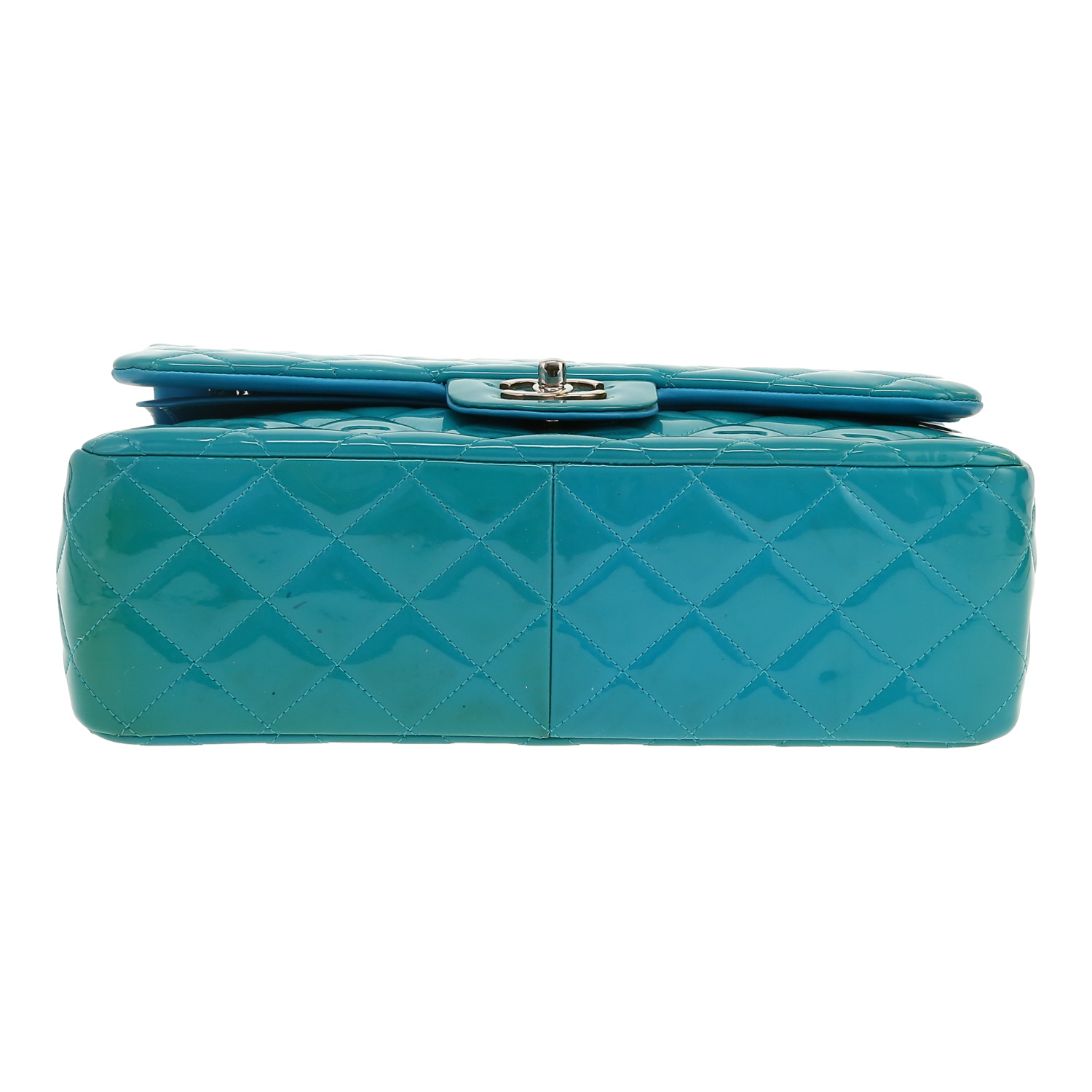 Borsa a tracolla Chanel  Timeless Jumbo in pelle verniciata e foderata blu - Detail D1