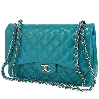 Chanel  Timeless Jumbo shoulder bag  in blue patent quilted leather