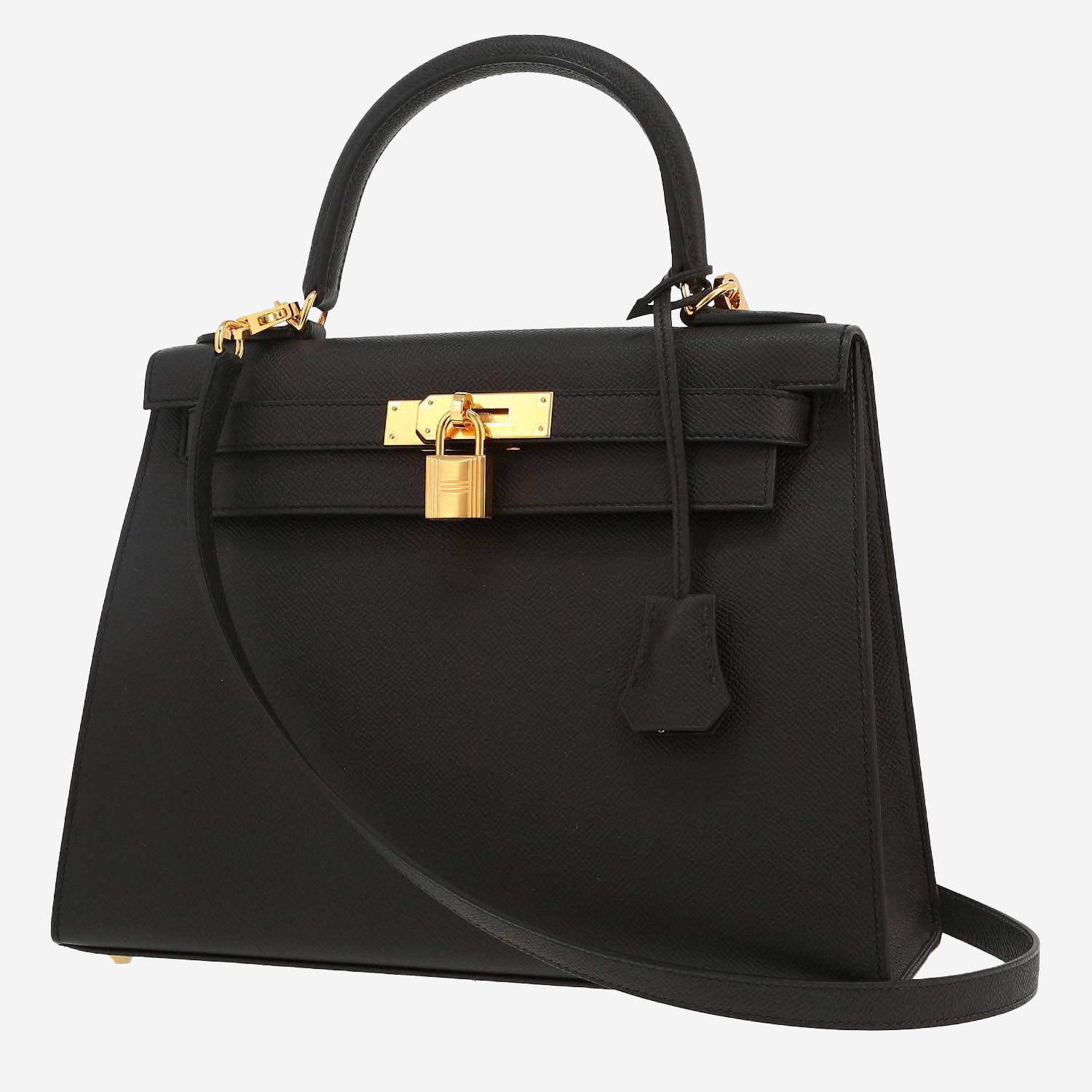 Bolso de mano Hermès  Kelly 28 cm en cuero epsom negro