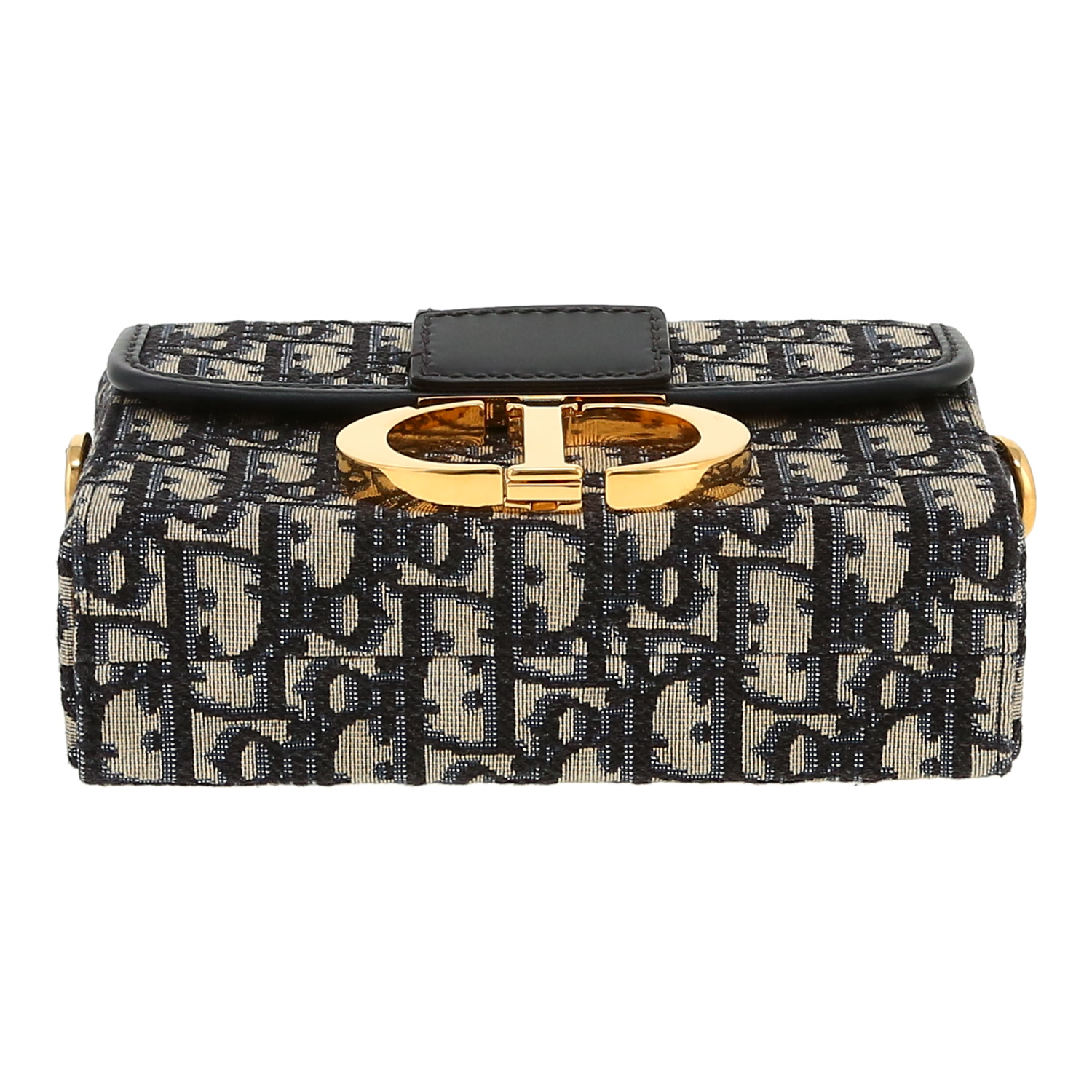 Sac bandoulière Dior  Box 30 Montaigne en toile monogram Oblique bleue et cuir bleu - Detail D1