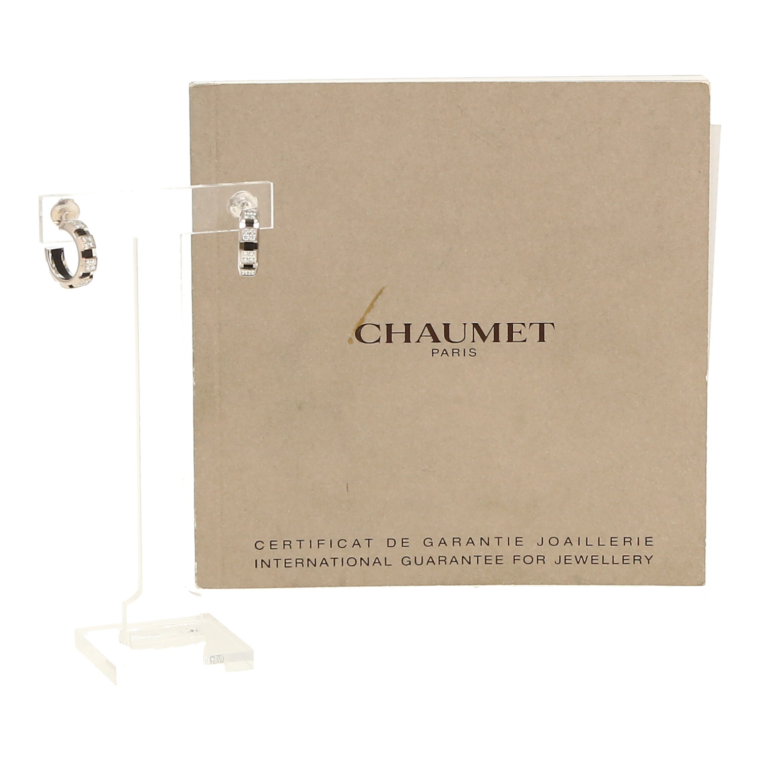 Orecchini a cerchio piccoli Chaumet Class One in oro bianco, diamanti e caucciù - Detail D2