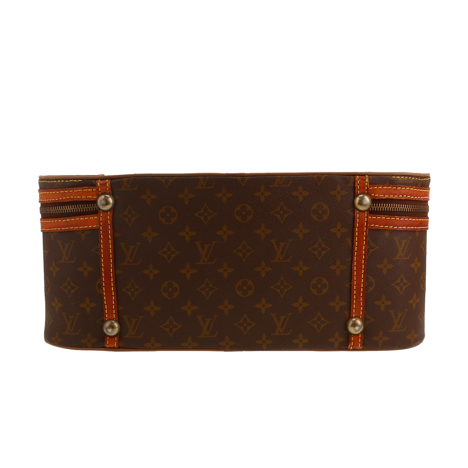 Valise Louis Vuitton Stratos en toile monogram marron et cuir naturel - Detail D1
