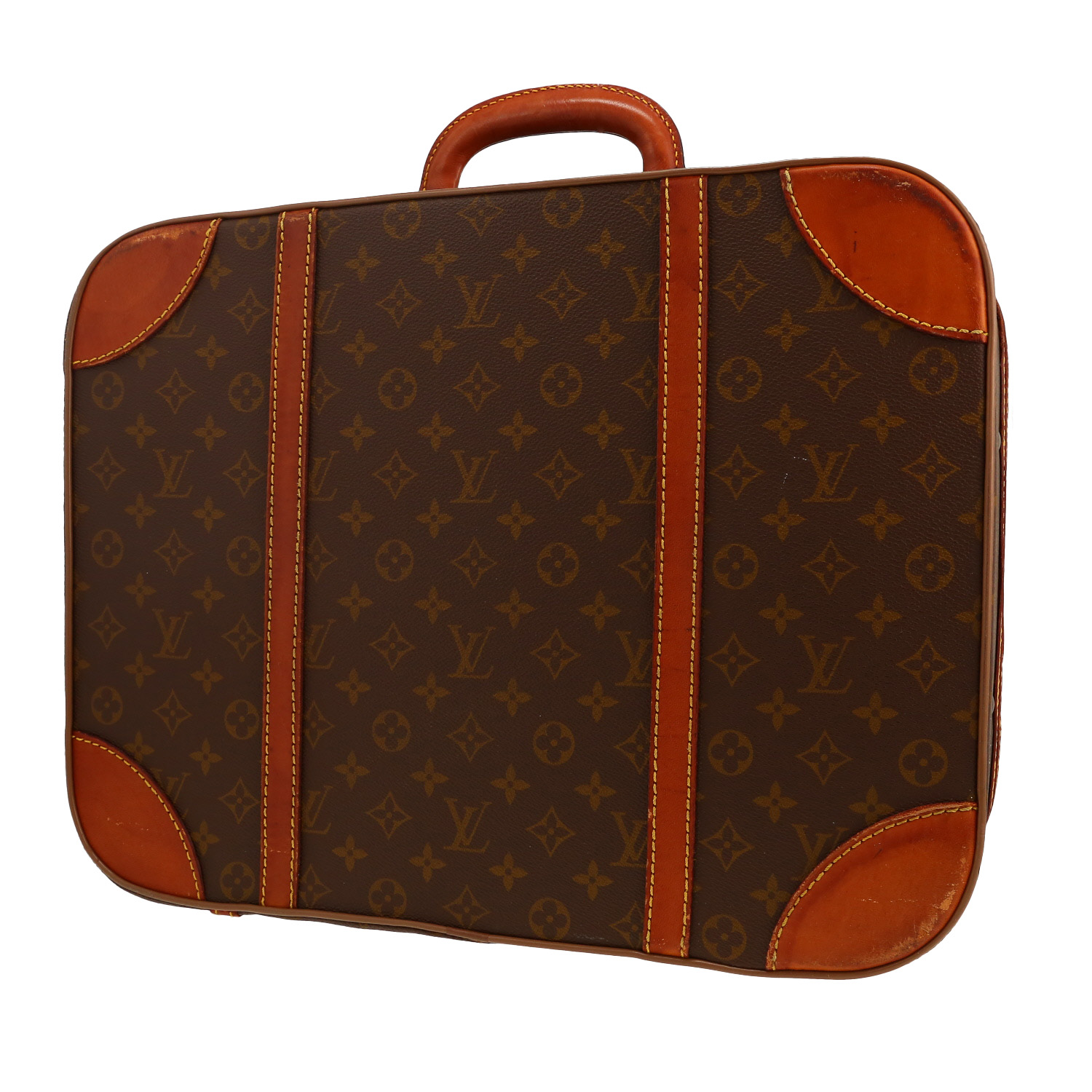 Valise Louis Vuitton Stratos en toile monogram marron et cuir naturel - Detail D4