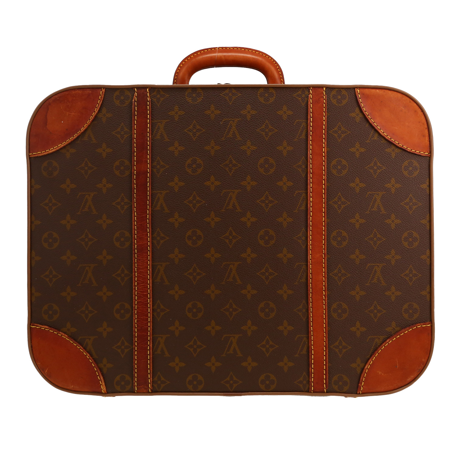 Valise Louis Vuitton Stratos en toile monogram marron et cuir naturel - Detail D5