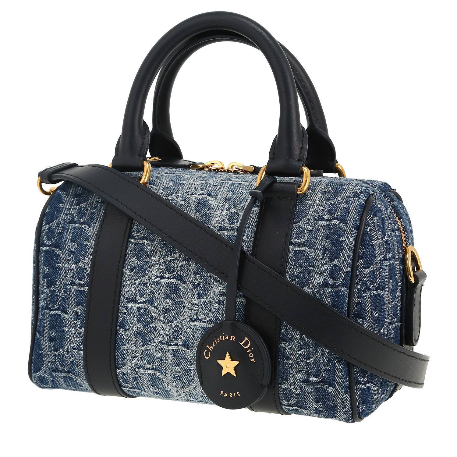 Bolso de mano Dior  Groove en lona denim Monogram azul y cuero azul marino