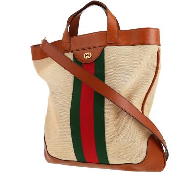 Bolso de mano Gucci  Ophidia en lona beige y cuero marrón