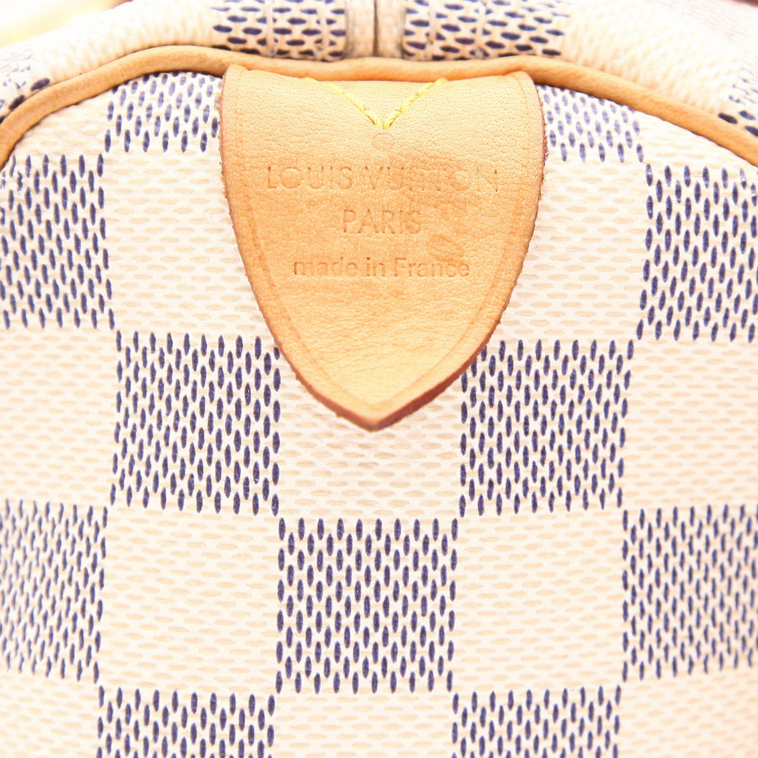 Louis Vuitton  Speedy 30 handbag  in azur damier canvas  and natural leather - Detail D2