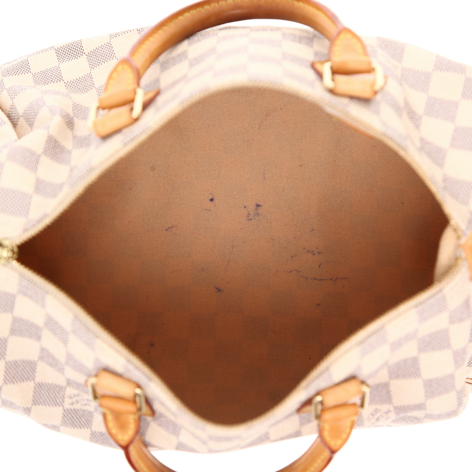 Louis Vuitton  Speedy 30 handbag  in azur damier canvas  and natural leather - Detail D3
