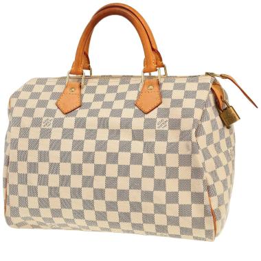 Borsa Louis Vuitton  Speedy 30 in tela a scacchi azzurro e pelle naturale