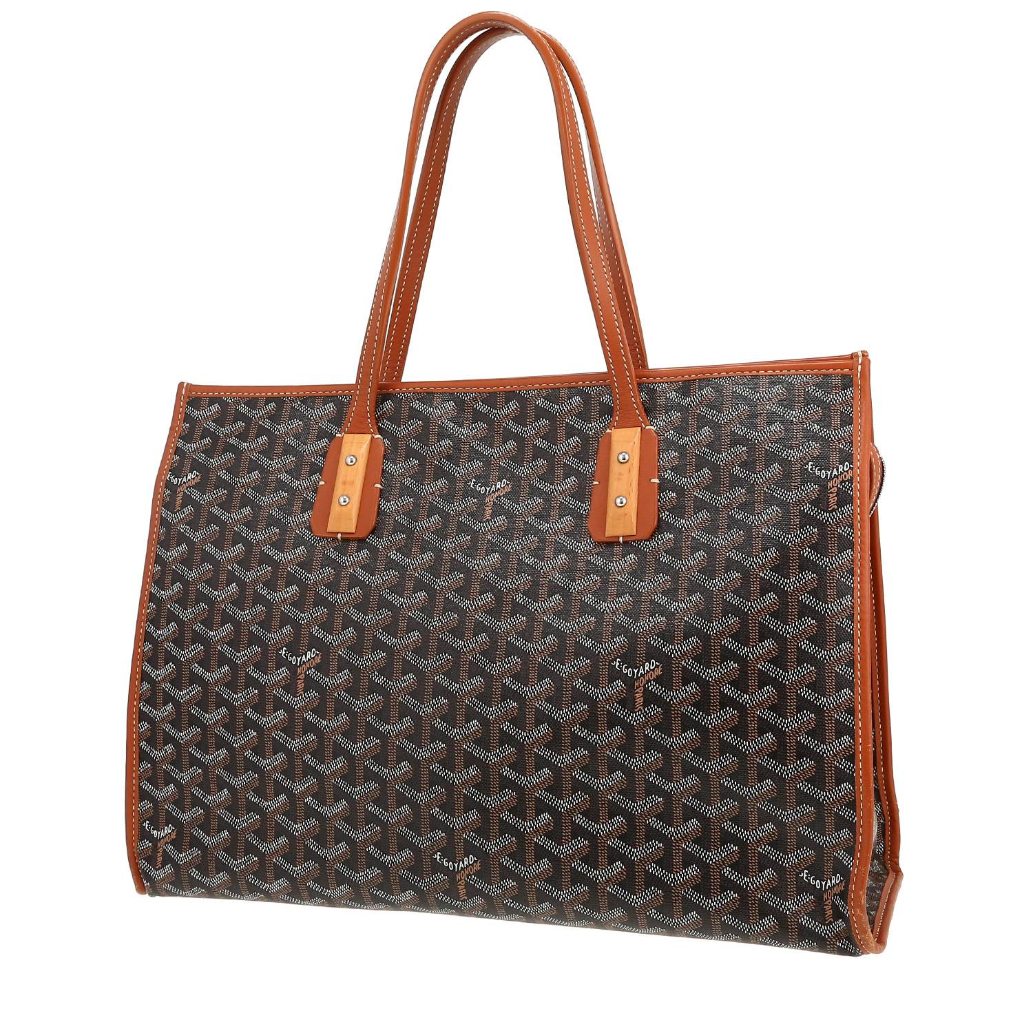 Bolso Cabás Goyard  Marquise en tela Goyardine negra y cuero marrón Bolso Cabás Goyard  Marquise en tela Goyardine negra y cuero marrón