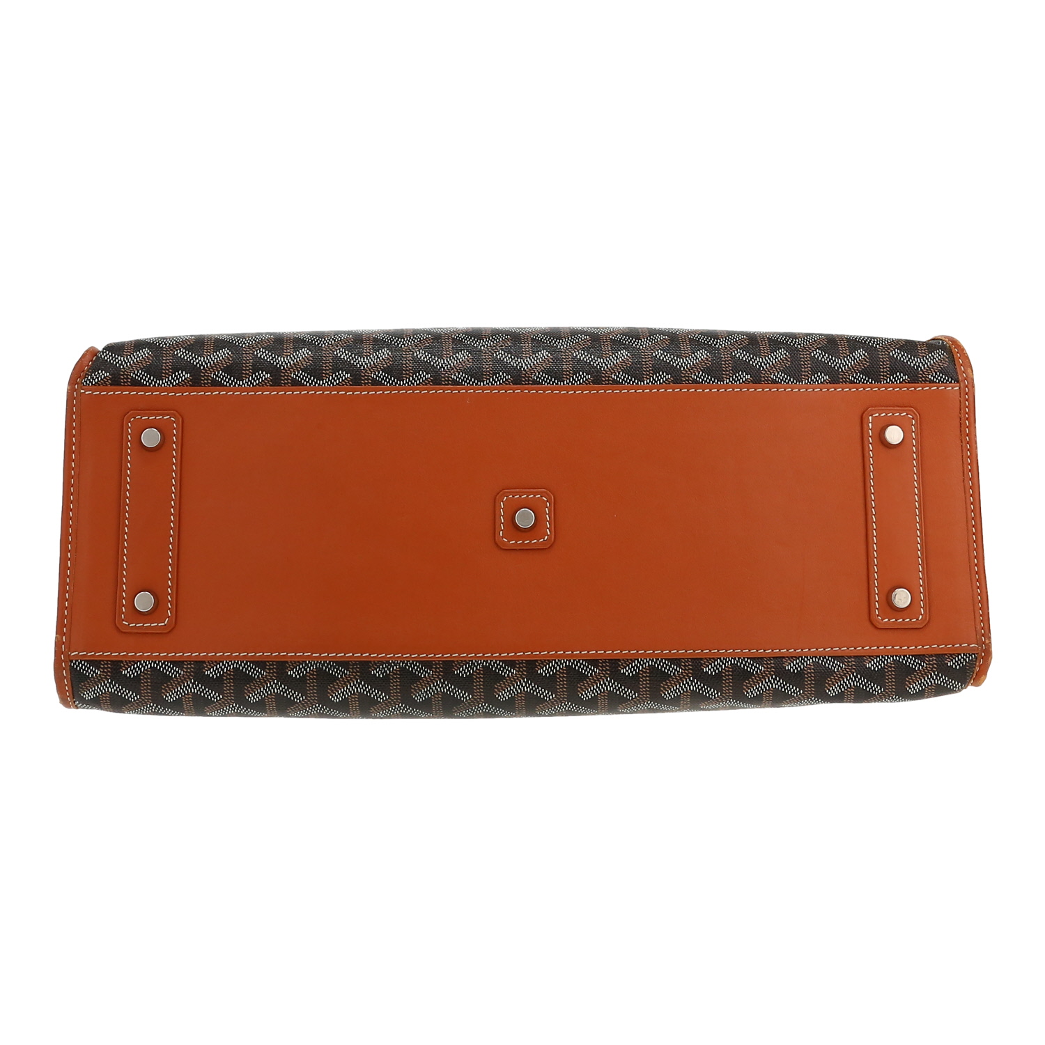 Sac cabas Goyard  Marquise en toile Goyardine noire et cuir marron - Detail D1