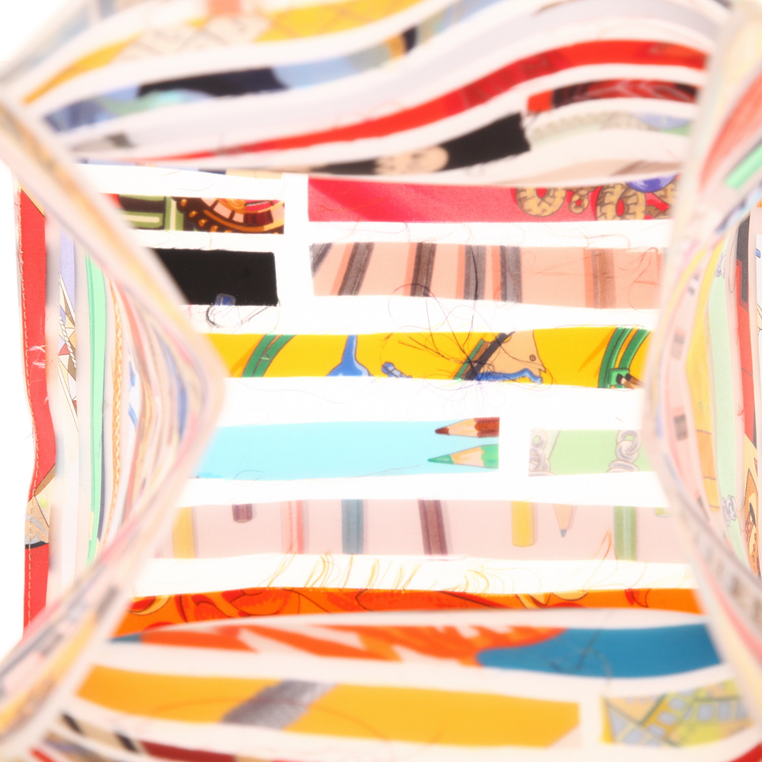 Sac à main Hermès  Cas du Sac en matière synthétique blanc-cassé et soie multicolore - Detail D3