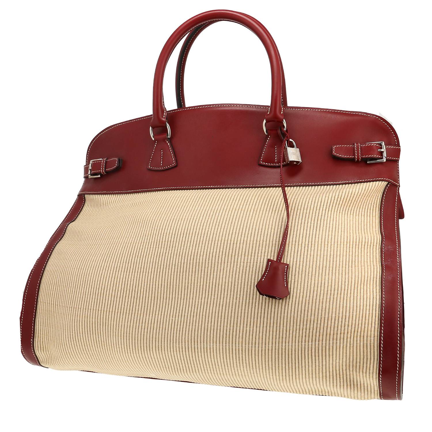 Hermès travel bag in red H box leather and beige hair