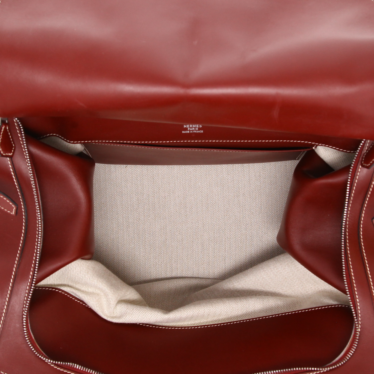 Borsa da viaggio Hermès   in pelle box rosso H e crine beige - Detail D3