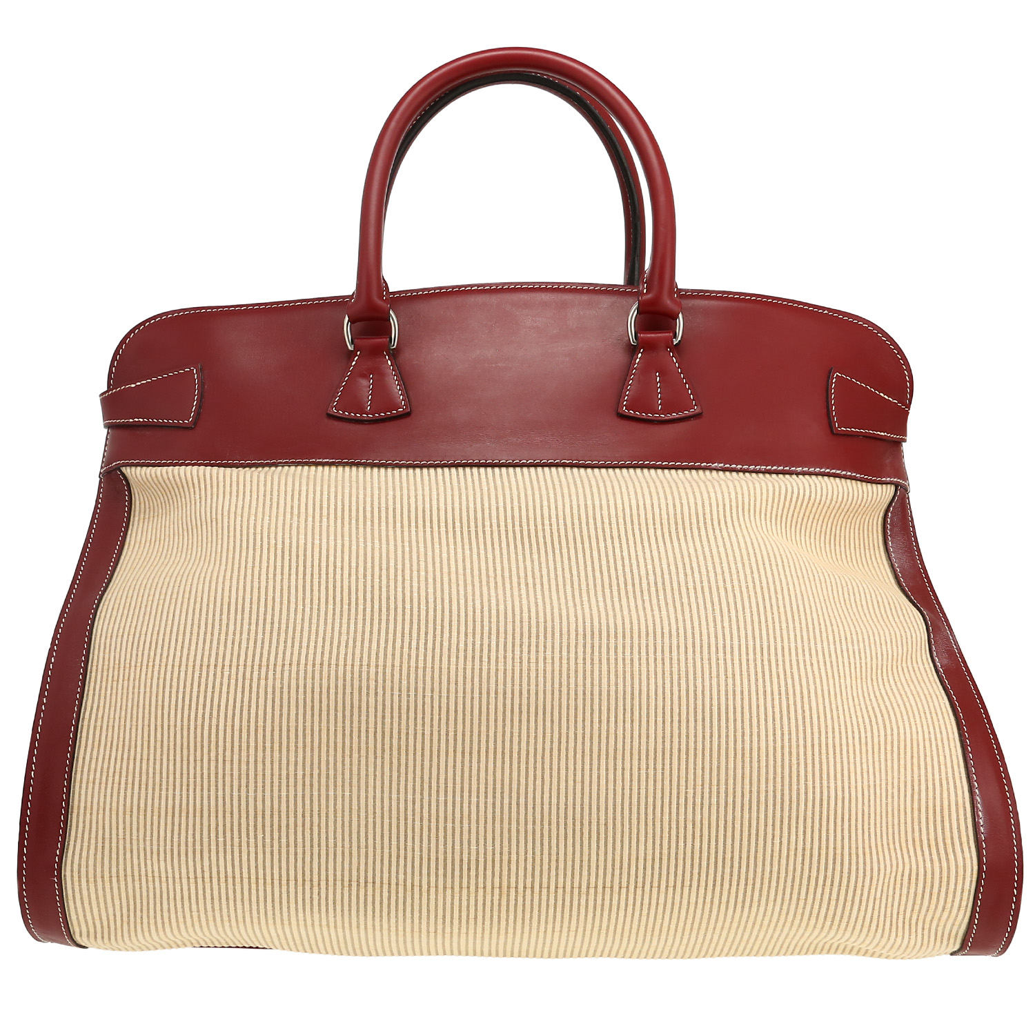 Hermès   travel bag  in red H box leather  and beige hair - Detail D4