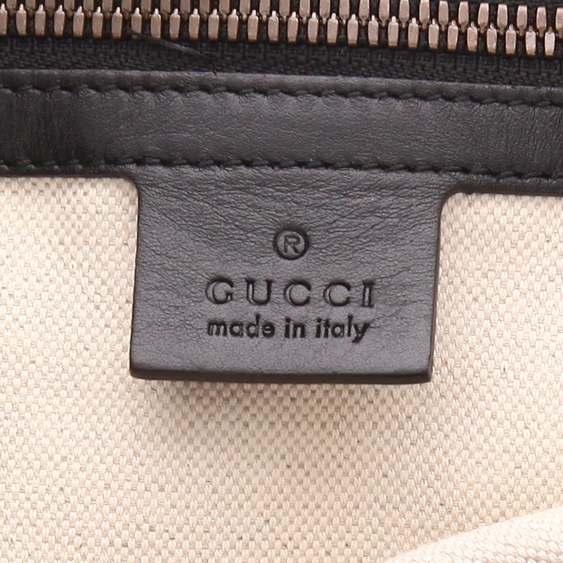 Sac à main Gucci   en toile siglée beige et cuir noir - Detail D2