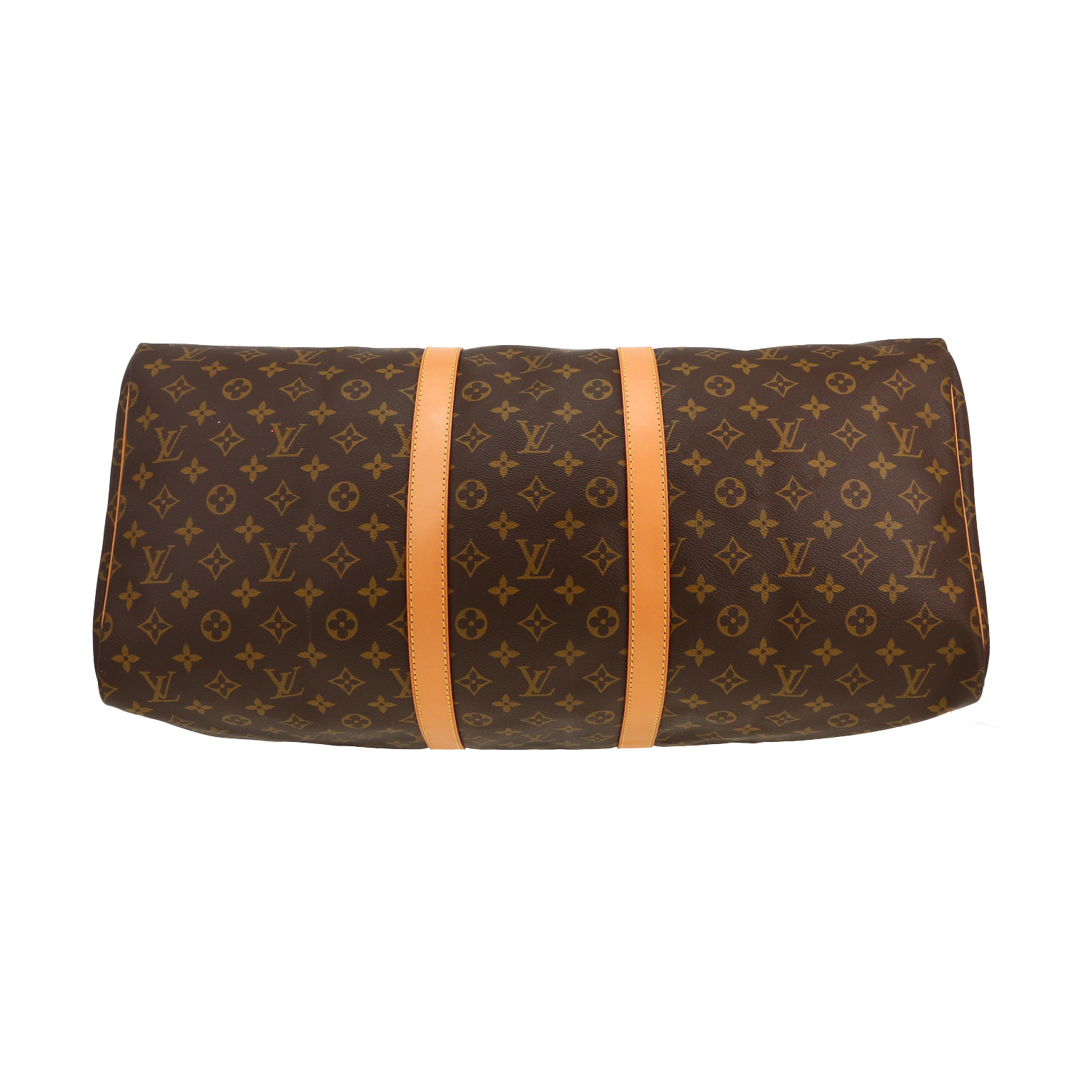 Louis Vuitton Keepall 55 travel bag in brown Monogram canvas and natural leather - Detail D1
