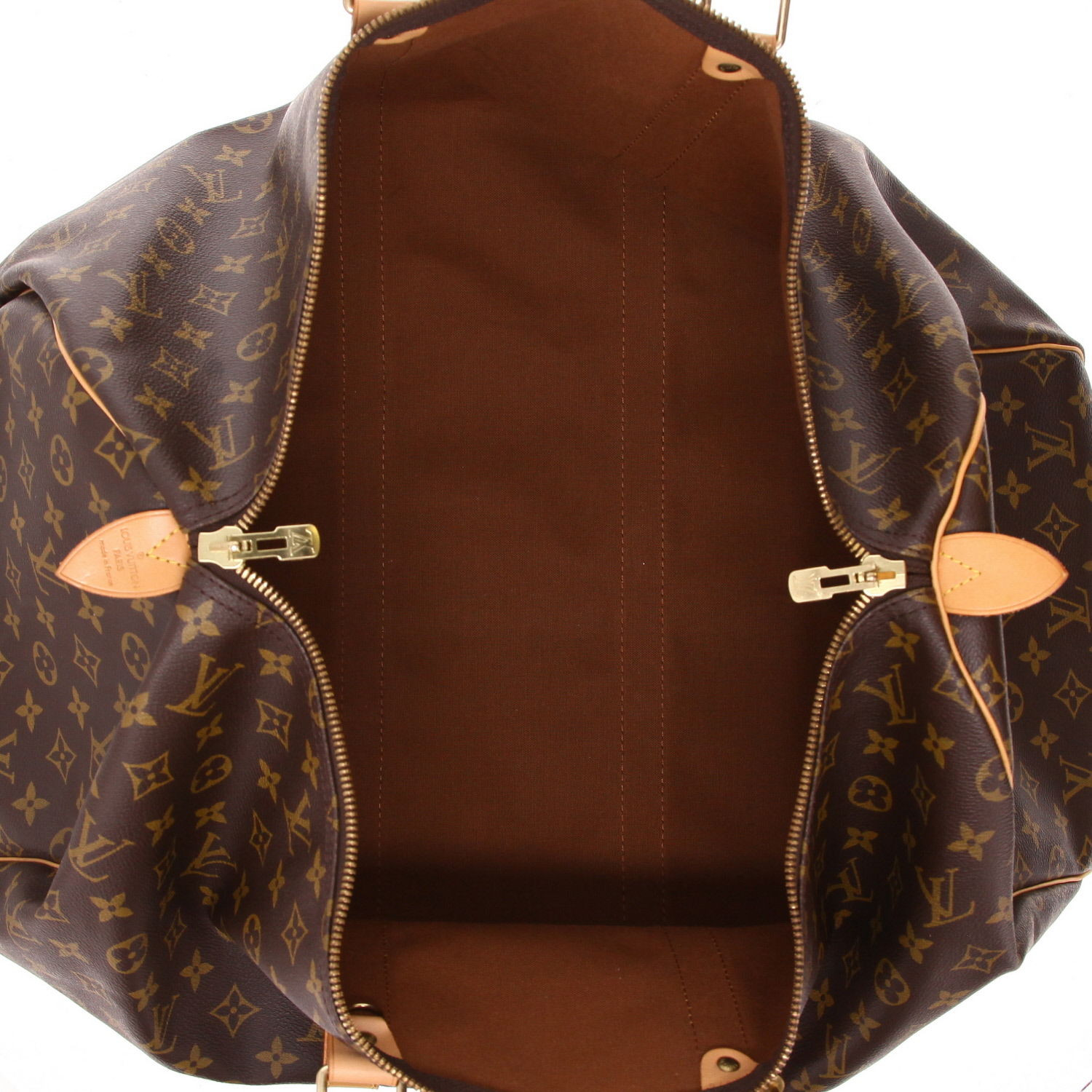 Louis Vuitton Keepall 55 travel bag in brown Monogram canvas and natural leather - Detail D3