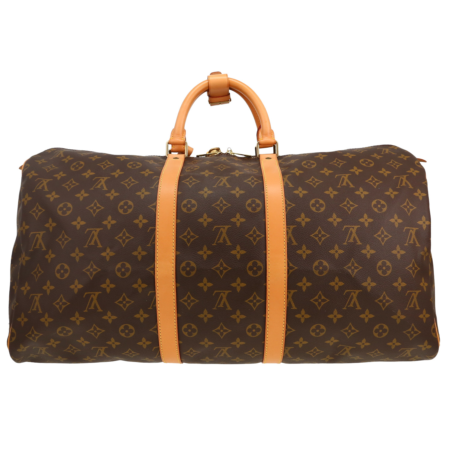Louis Vuitton Keepall 55 travel bag in brown Monogram canvas and natural leather - Detail D4