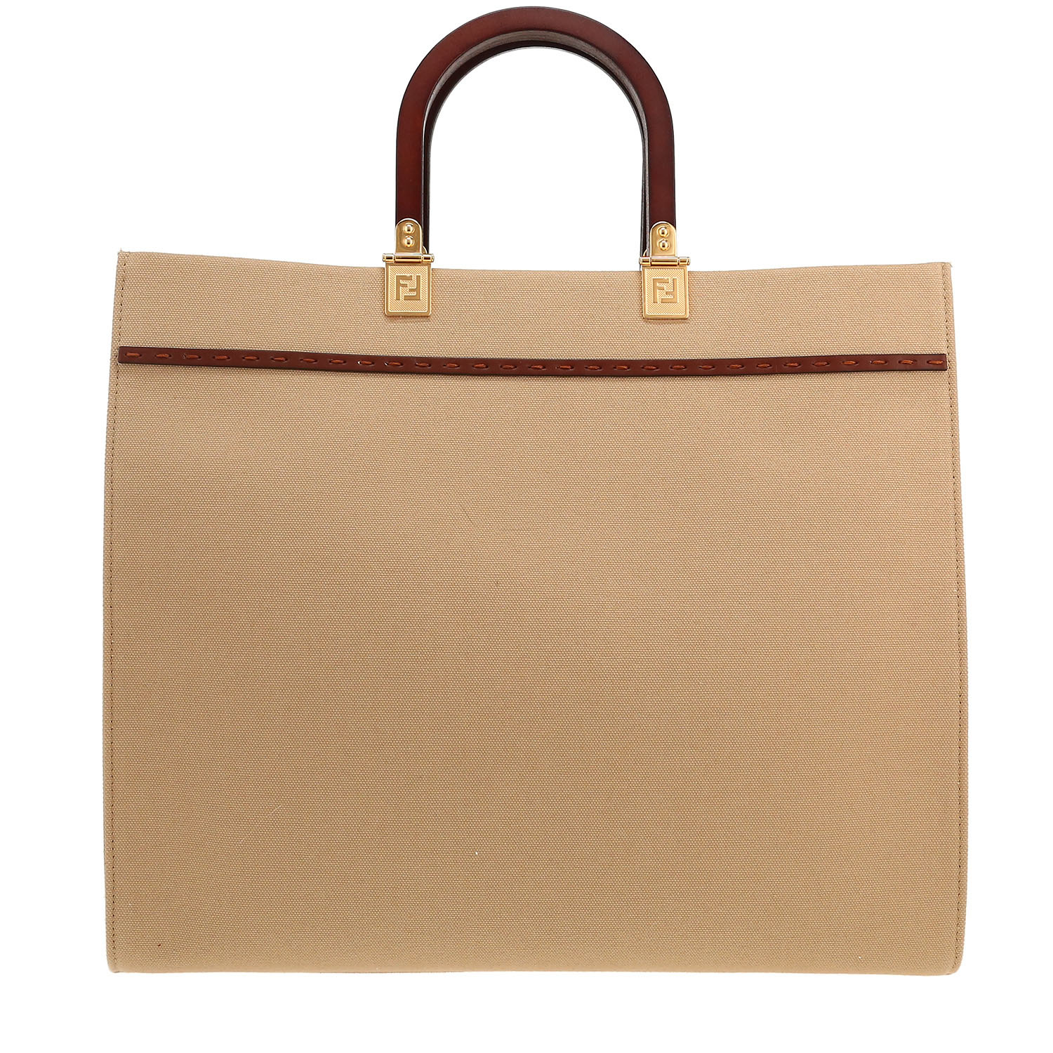 Fendi Sunshine shopping bag in beige logo canvas - Detail D4