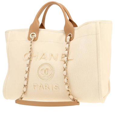 Bolso Cabás Chanel  Deauville en lona cruda y cuero beige