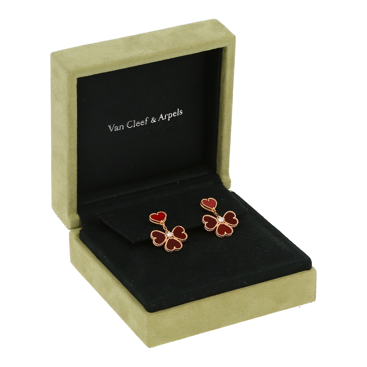 Van Cleef & Arpels Sweet Hearts pendants earrings in pink gold, cornelian and diamonds - Detail D2