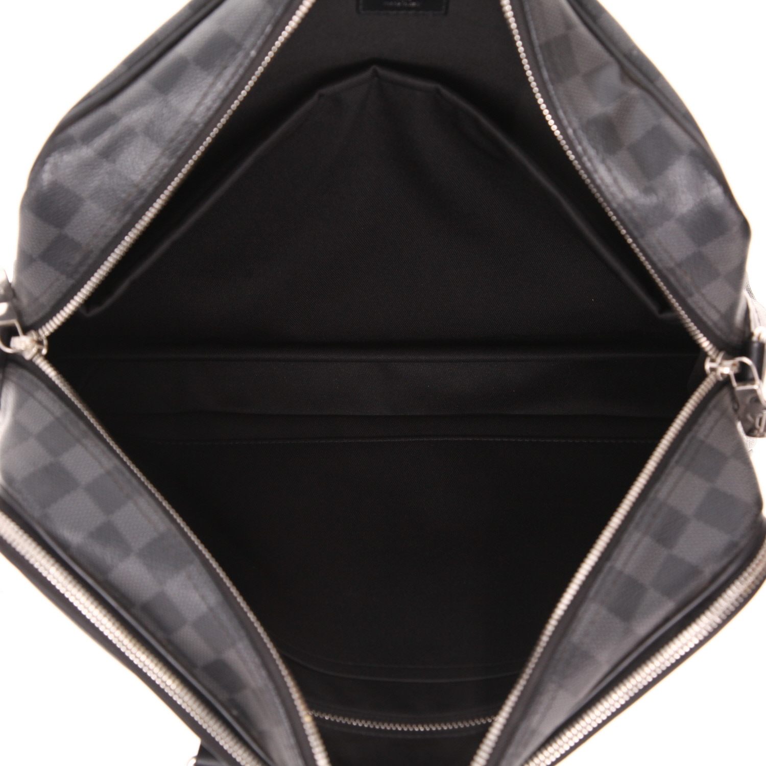 Porta-documentos Louis Vuitton   en lona a cuadros gris y cuero negro - Detail D3