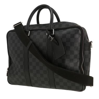 Porte-documents Louis Vuitton   en toile damier grise et cuir noir