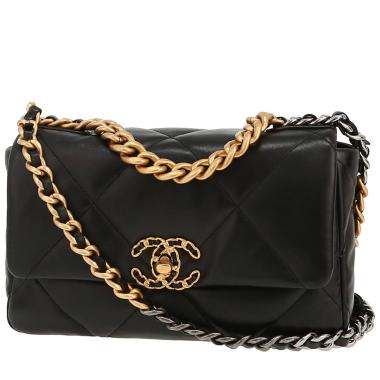 Chanel  19 shoulder bag  in black quilted leather
